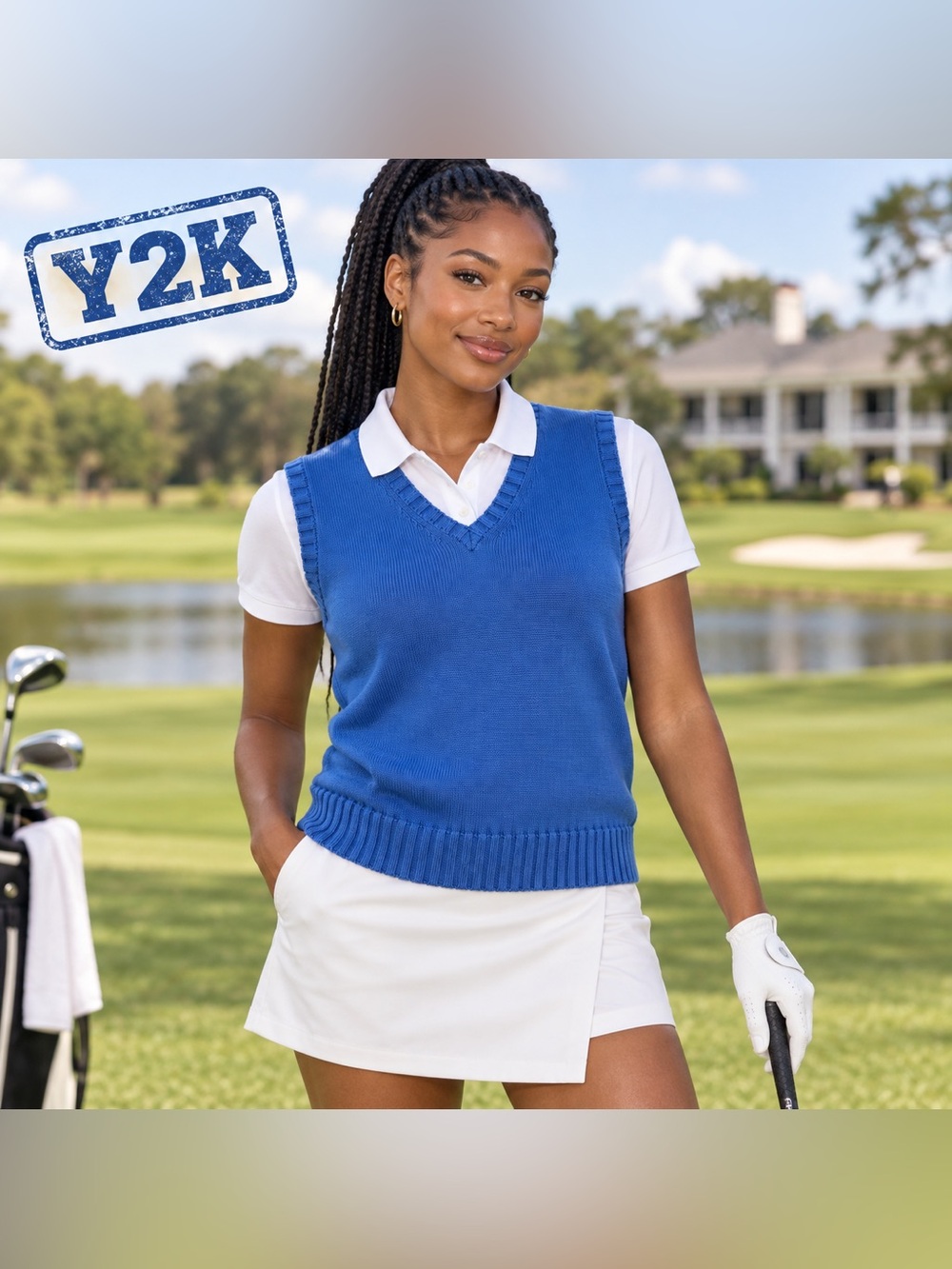 Y2K Fairway & Green Blue Pima Cotton Golf Sweater Vest Size S